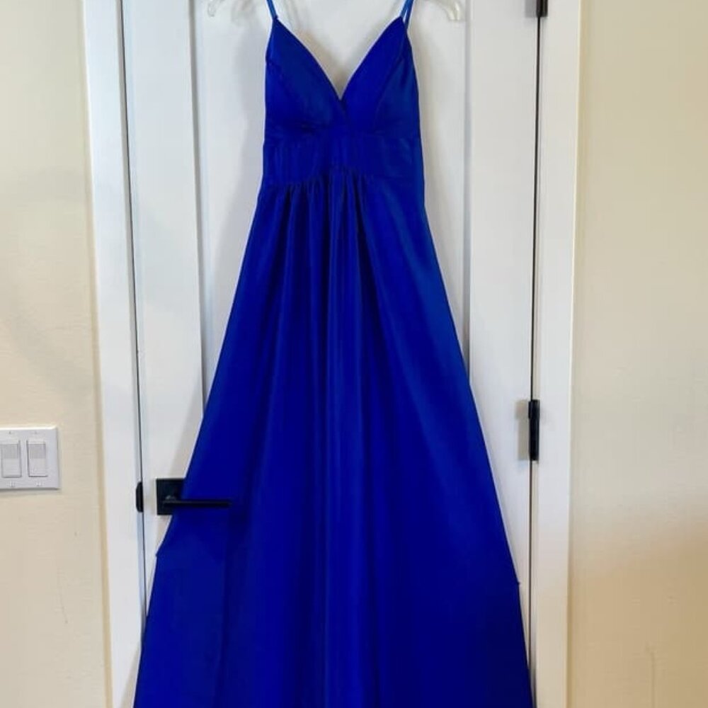 Blue Sweetheart Halter-Neck Satin Formal Long Dress